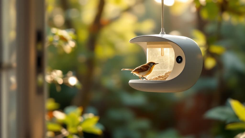 WingWatch connected bird feeder in a garden setting